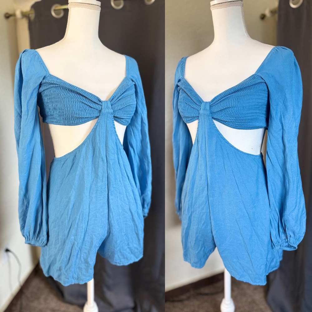 Princess Polly Blue Cutout Long Sleeve Romper - Picture 2 of 8